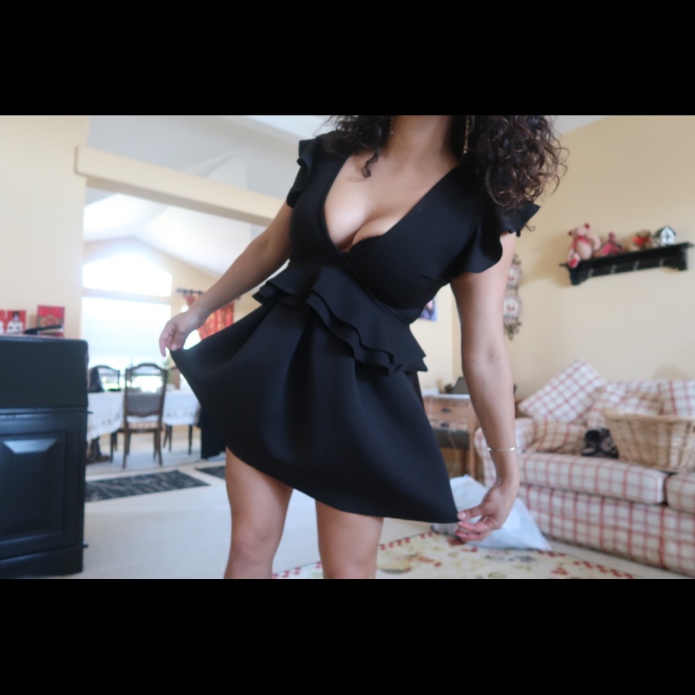 Plunging Black Frilly Top